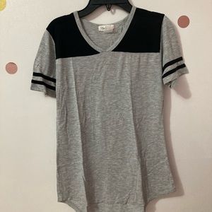 Juniors casual top with stripes on sleeves